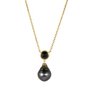 Tahitian Cultured Pearl & Agate Gold Tone Sterling Silver Necklace