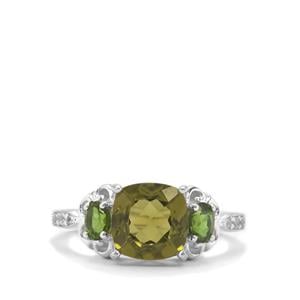 Red Dragon Peridot, Chrome Diopside & White Zircon Sterling Silver Ring ATGW 2.89cts