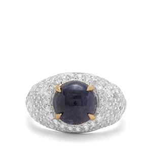 Bharat Sapphire & White Zircon Sterling Silver Ring With 18k Gold Prongs ATGW 5.65cts