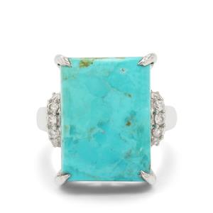 Cochise Turquoise & White Zircon Sterling Silver Ring ATGW 12.70cts