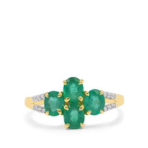 Zambian Emerald & White Zircon 9K Gold Ring ATGW 1.45cts