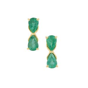 1.45ct Zambian Emerald 9K Gold Earrings 