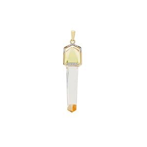 Lehrer Cosmic Obelisk Lemon Quartz, Mexican Fire Opal, Optic Quartz & White Zircon 9K Gold Pendant