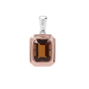 Cognac Quartz Pendant with White Zircon in Two Tone Rose gold Plated Sterling Silver 3.59cts