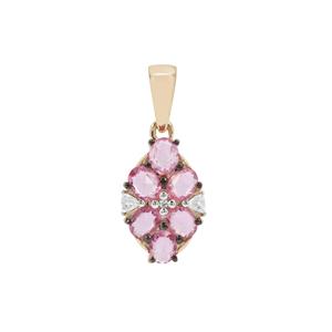 Rose cut Sakaraha Pink Sapphire Pendant with White Zircon in 9K Gold 1.16cts
