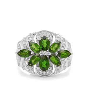 Chrome Diopside & White Zircon Sterling Silver Ring ATGW 3.08cts