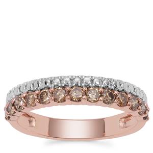 Champagne Diamond Ring in Rose Gold Plated Sterling Silver 0.71ct