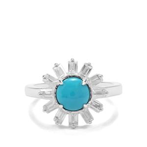 Sleeping Beauty Turquoise & White Zircon Sterling Silver Ring ATGW 2.62cts
