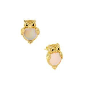 Mother of Pearl & Black Spinel Gold Tone Sterling Silver Owl Earrings