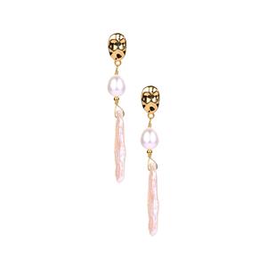 Baroque Cultured Pearl Gold Tone Sterling Silver Earrings