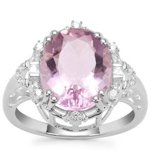 Natural Pink Fluorite Ring with White Zircon in Sterling Silver 6.13cts