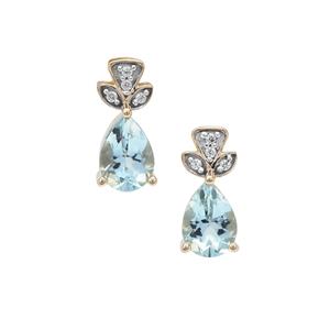 Santa Maria Aquamarine Earrings with White Zircon in 9K Gold 1.10cts