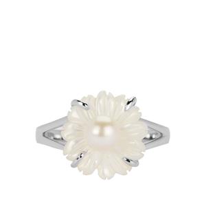 Mother of Pearl & Kaori Cultured Pearl Sterling Silver Flower Ring 