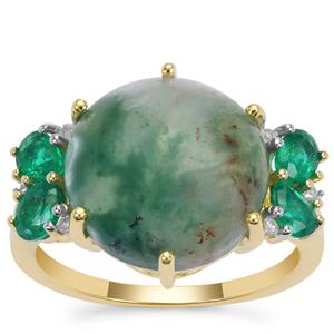 Aquaprase™, Zambian Emerald Ring with Diamond in 9K Gold 6.70cts