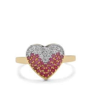 Pink Sapphire & White Zircon 9K Gold Ring ATGW 0.55ct