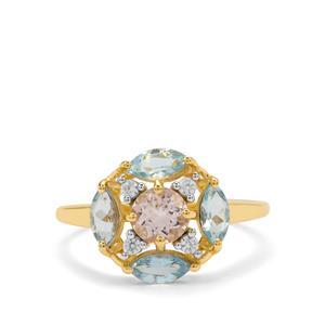 Pedra Azul Aquamarine, Idar Pink Morganite & White Zircon 9K Gold Ring ATGW 1.50cts