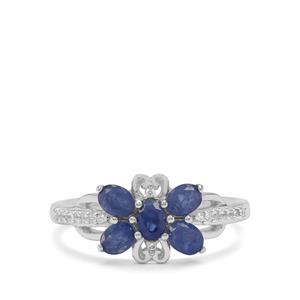 Burmese Blue Sapphire & White Zircon Sterling Silver Ring ATGW 1.30cts