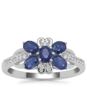 Burmese Blue Sapphire Ring with White Zircon in Sterling Silver 1.30cts