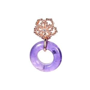 Amethyst & White Zircon Rose Gold Tone Sterling Silver Pendant ATGW 13.15cts
