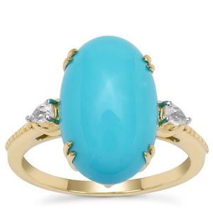 Sleeping Beauty Turquoise Ring with White Zircon in 9K Gold 6.20cts