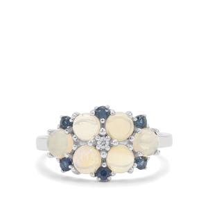 Coober Pedy Jelly Opal, Australian Blue Sapphire Ring with White Zircon in Sterling Silver 1.45cts