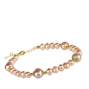 Naturally Lavender Cultured Pearl Gold Tone Sterling Silver Bracelet 