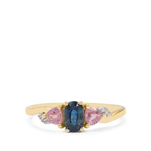  Blue, Pink Sapphire & White Zircon 9K Gold Ring ATGW 1.45cts
