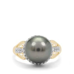 Tahitian Cultured Pearl & White Zircon 9K Gold Ring (11mm)