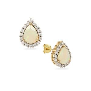Ethiopian Opal & White Zircon 9K Gold Earrings ATGW 2.15cts