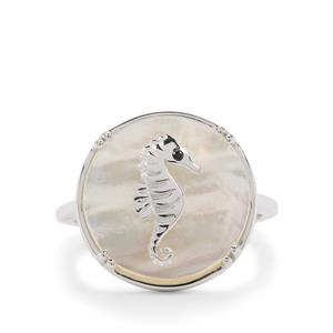 Mother of Pearl & Black Spinel Sterling Silver Ring (15 MM)