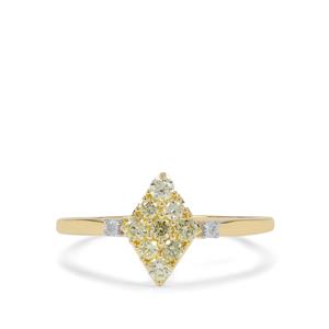 1/3ct Natural Yellow, White Diamonds 9K Gold Ring