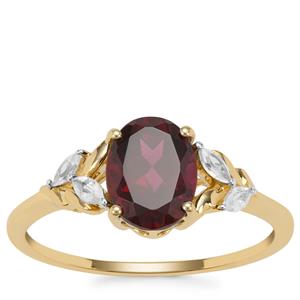 Tocantin Garnet Ring with White Zircon in 9K Gold 1.83cts