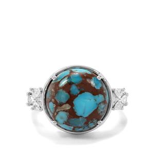 Egyptian Turquoise & White Zircon Sterling Silver Ring ATGW 7.07cts