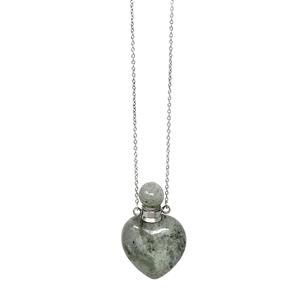 Labradorite Heart Shape Perfume Bottle Necklace in Sterling Silver 17.5-19.5