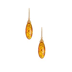 Baltic Cognac Amber Gold Tone Sterling Silver Earrings (28 x 11mm)