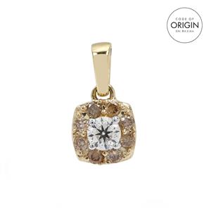 9K Gold Pendant with De Beers Code of Origin Diamond & Champagne Diamonds 1/3ct
