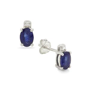 Blue Sapphire & Diamond Sterling Silver Earrings