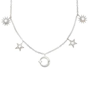 0.40ct White Zircon Sterling Silver Moon & Sun Necklace 