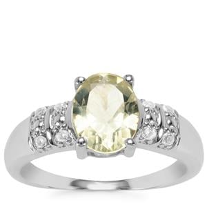 Chartreuse Sanidine Ring with White Topaz in Sterling Silver 1.62cts