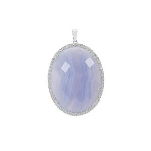 Blue Lace Agate & White Topaz Sterling Silver Pendant ATGW 74.85cts