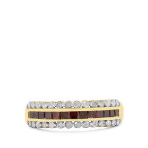 Red Diamond Ring with White Diamond in 9K Gold 1cts