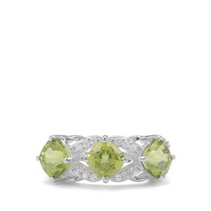 Red Dragon Peridot & White Zircon Sterling Silver Ring ATGW 3.62cts