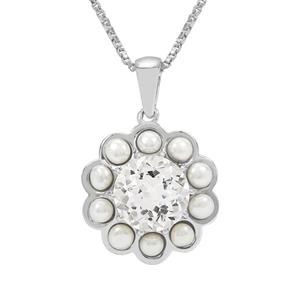 Kaori Cultured Pearl & White Topaz Platinum Plated Sterling Silver Slider Necklace (3mm)