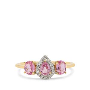 Madagascan Pink Sapphire & White Zircon 9K Gold Ring ATGW 1ct