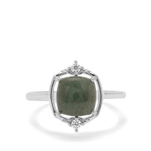 Type A Burmese Jade & White Zircon Sterling Silver Ring ATGW 2.98cts