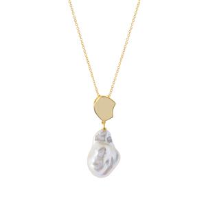 Baroque Fireball Freshwater Cultured Pearl Gold Tone Sterling Silver Necklace (24 x 15mm)