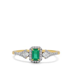 Panjshir Emerald & White Zircon 9K Gold Tomas Rae Ring ATGW 0.65ct