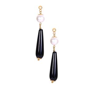 Black Onyx & Kaori Cultured Pearl Gold Tone Sterling Silver Earrings