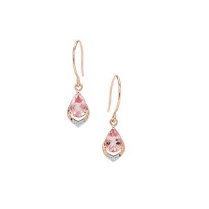 Nigerian Pink Morganite Earrings with White Zircon in 9K Rose Gold 1.20cts