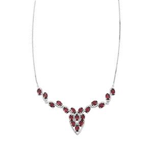Ajmer Garnet Necklace with White Zircon in Platinum Plated Sterling Silver 10.37cts